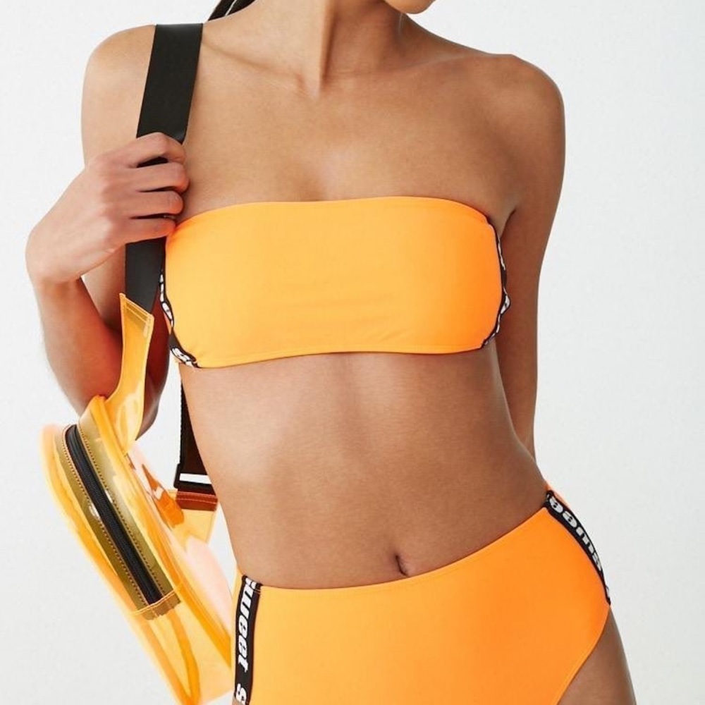 Forever 21 High-Waist Sweet Graphic Bikini Neon Orange